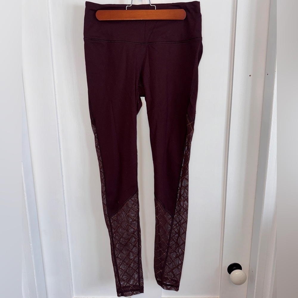 Burgundy Leggings with Mesh Detail